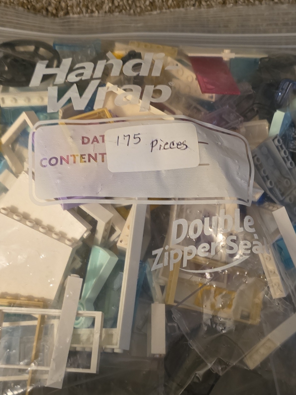 Bag of Mixed Building Bricks - White, Light Blue, Translucent Pieces